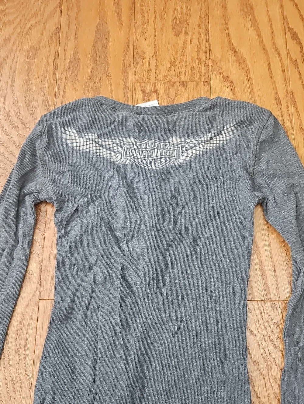 Vintage Y2K Harley Davidson Heather Gray Thermal Henley Long Sleeve Top XS